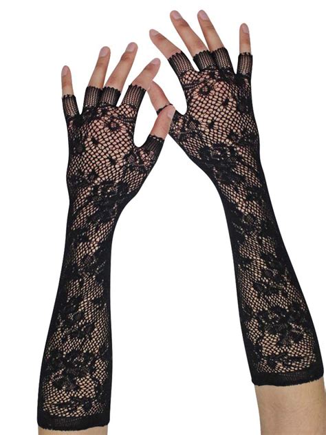 lace fingerless gloves long